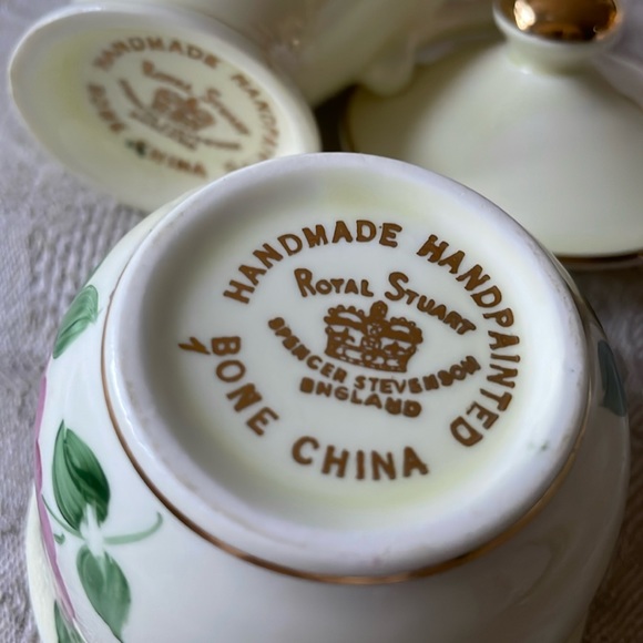 Royal Stuart Spencer Stevenson Bone China Creamer Pitcher & sugar bowl England - Picture 5 of 7